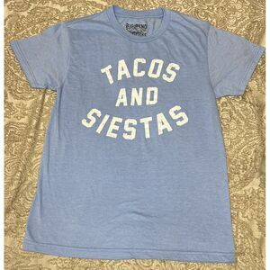Big Bend Outfitters Small Baby Blue Tshirt Tacos & Siestas Excellent Used Condit
